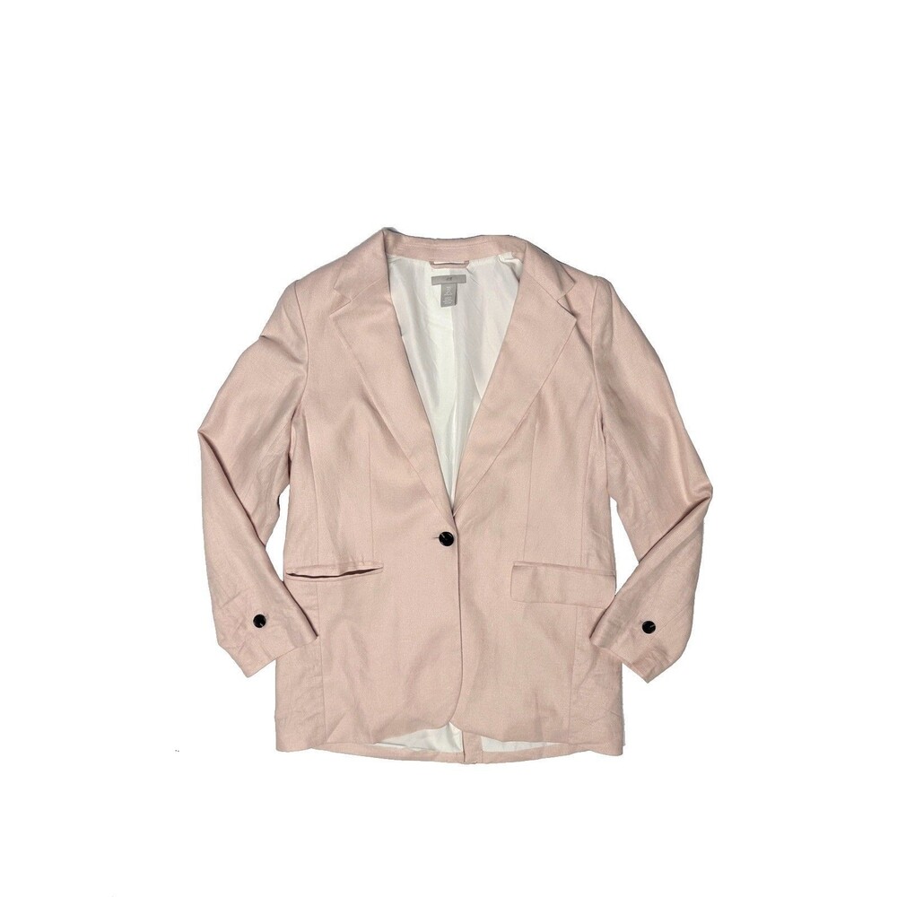 H&M Pink One Button Blazer S Oversize Fit Linen-Blend Career Minimalist Business